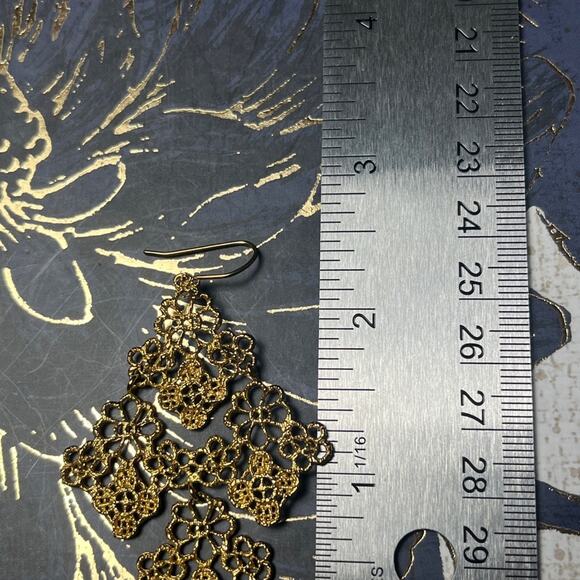 Vintage Large Royal Gold Filigree Articulated Dangle Earrings D1 - Picture 7 of 7